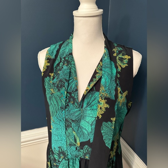Kobi Halperin Rosie Silk Leaf Print Tie Neck Tiered Dress - Picture 6 of 9